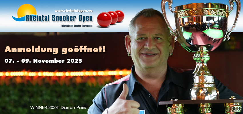 Int. Rheintal Snooker Open 2025 – Anmeldung geöffnet! Int. Rheintal Snooker Open 2025 – Anmeldung geöffnet!
